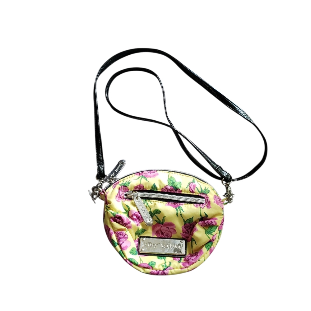 Betsey Johnson Yellow & Purple Roses Mini Crossbody Bag strap is peeling